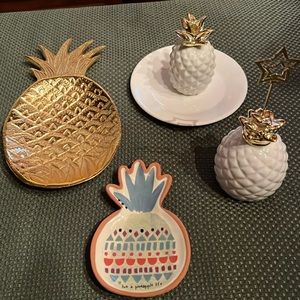 Pineapple collection: brass dish, ring holder, terracotta dish & picture holder